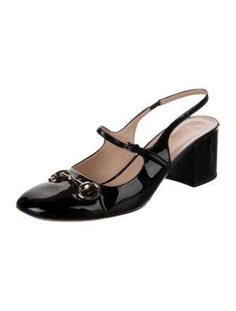 Gucci Horsebit Accent Patent Leather Slingback Pumps