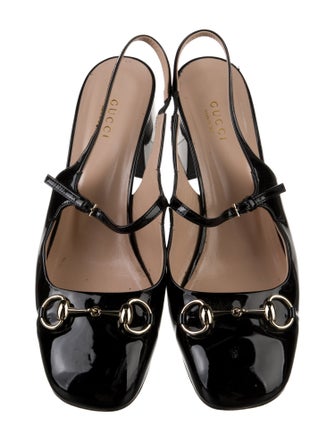 Gucci Horsebit Accent Patent Leather Slingback Pumps