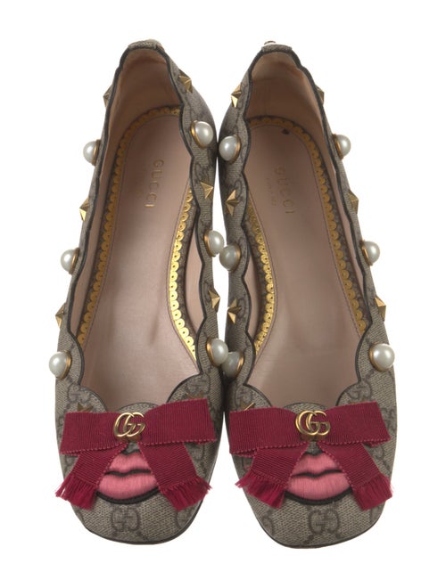 Gucci Faux Pearl Accents Bow Accents Ballet Flats
