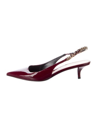 Gucci Patent Leather Chain-Link Accents Slingback Pumps