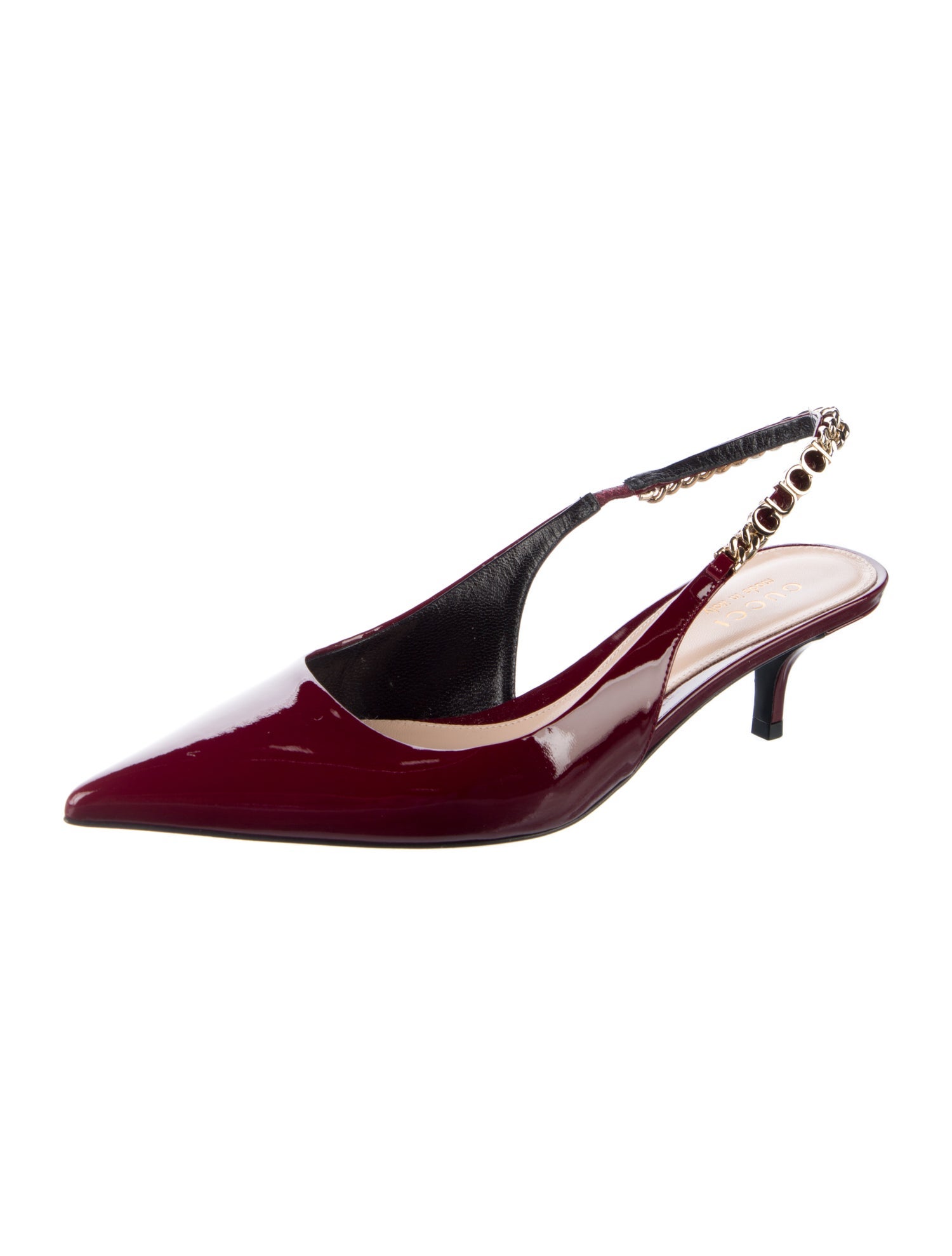 Gucci Patent Leather Chain-Link Accents Slingback Pumps