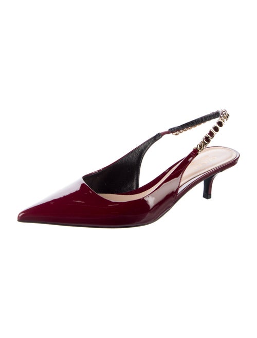 Gucci Patent Leather Chain-Link Accents Slingback Pumps
