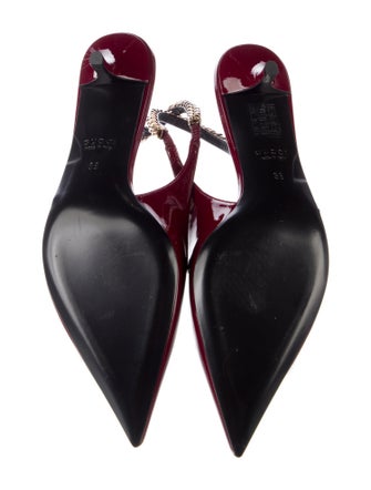 Gucci Patent Leather Chain-Link Accents Slingback Pumps