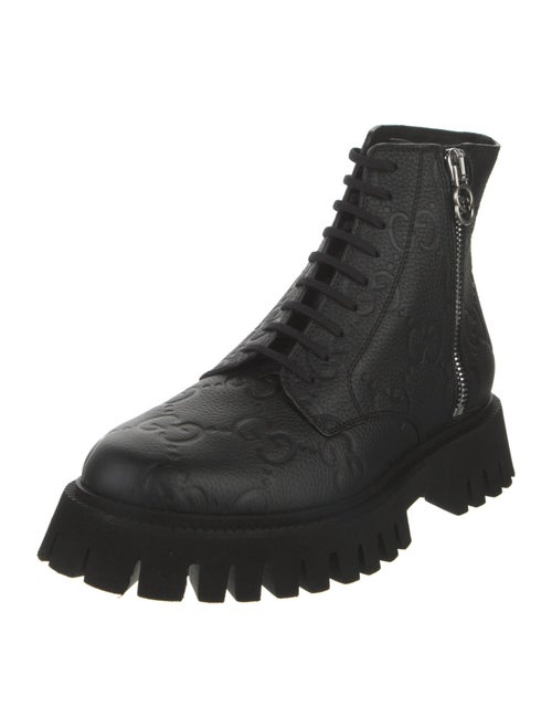 Gucci GG Signature Embossed Leather Combat Boots