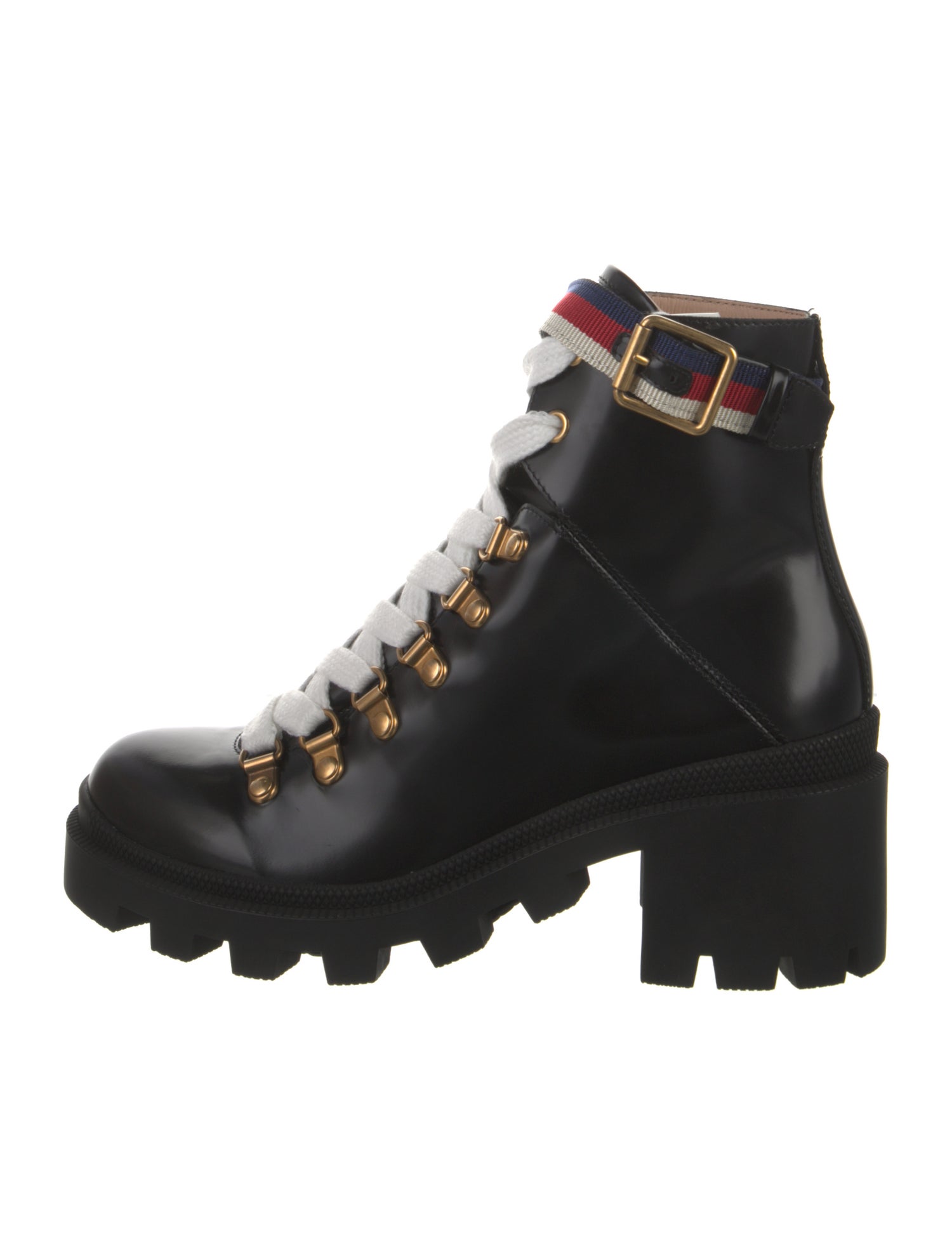 Gucci Sylvie Web Accent Leather Combat Boots