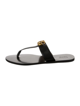 Gucci Double G Logo Leather Slides