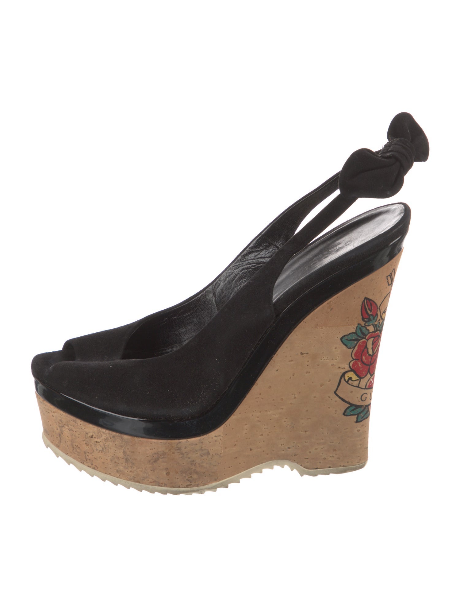 Gucci Suede Graphic Print Slingback Pumps