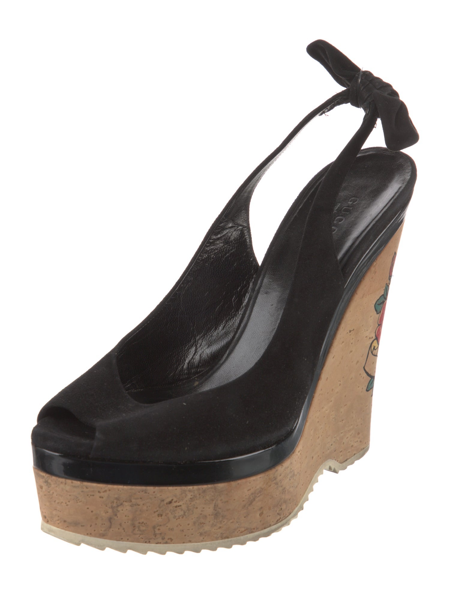 Gucci Suede Graphic Print Slingback Pumps