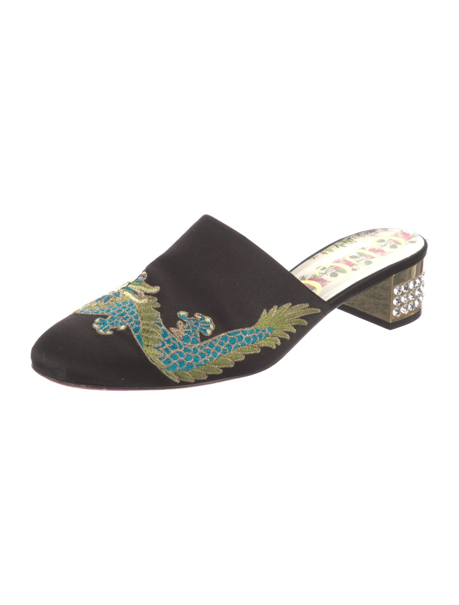 Gucci Satin Graphic Print Mules