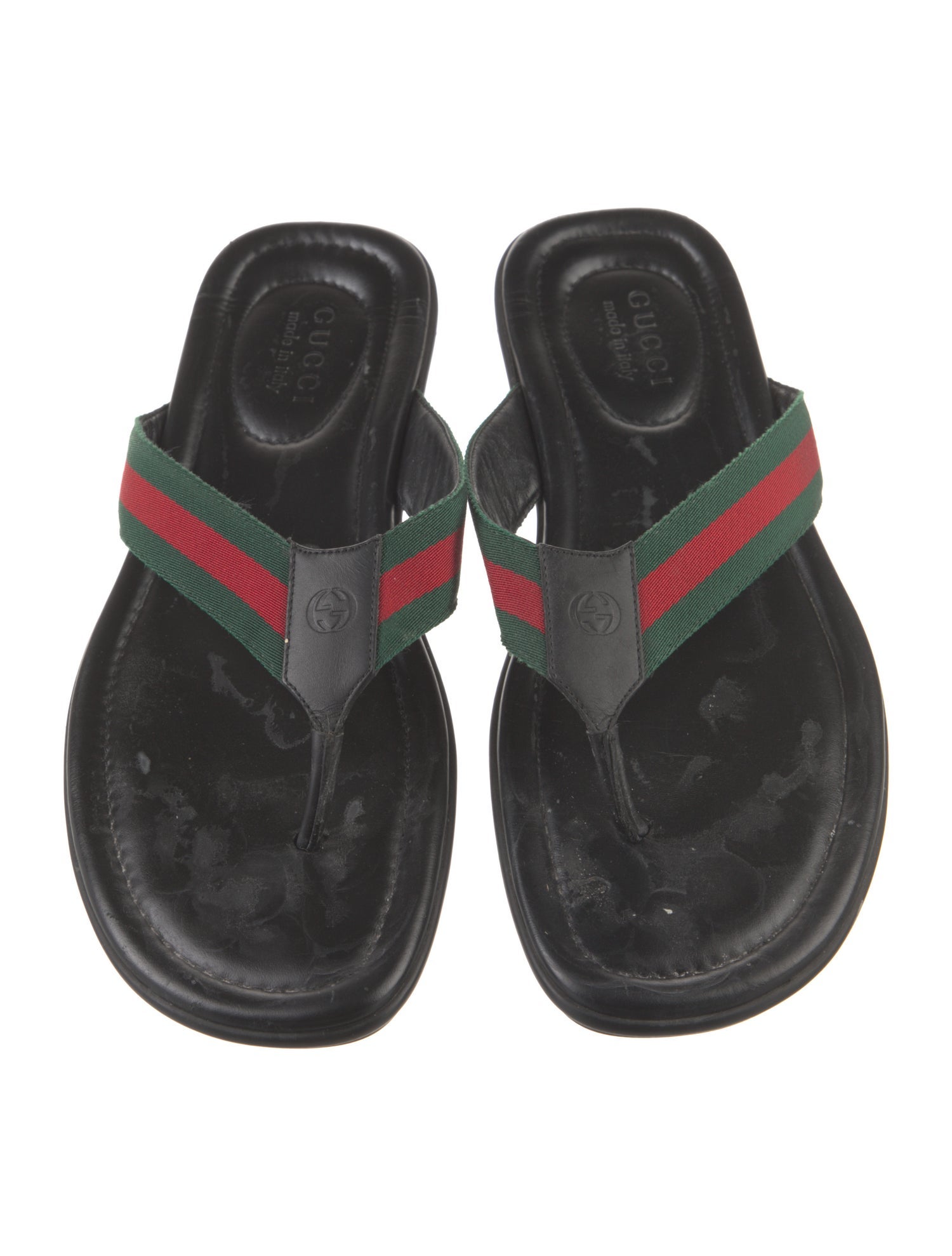 Gucci Web Accent Leather Flip Flops