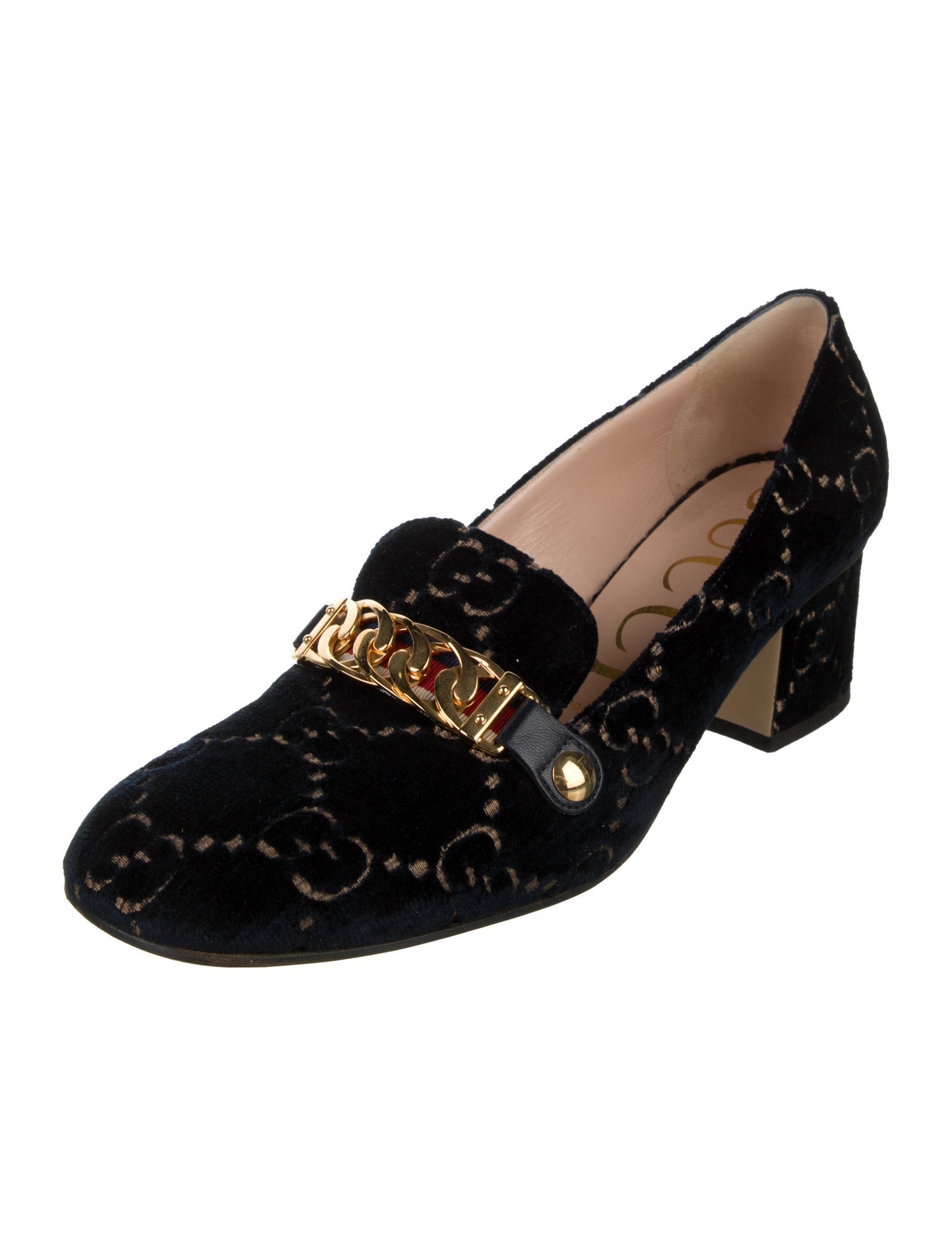 Gucci Velvet Chain-Link Accents Pumps
