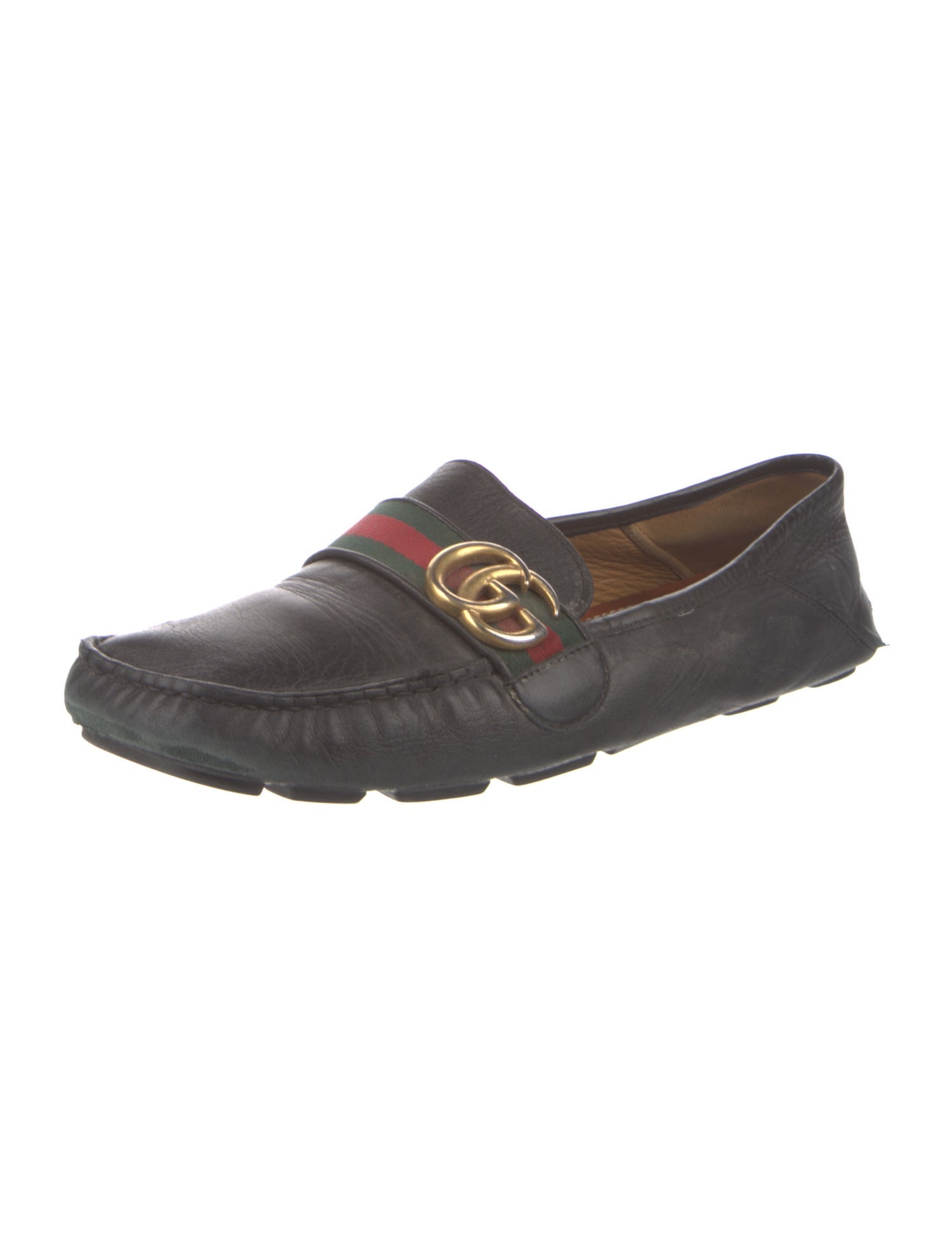 Gucci Web Accent Leather Loafers