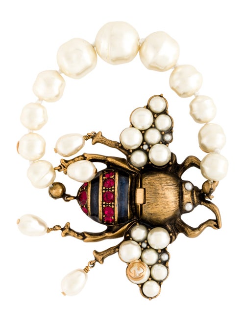 Gucci Faux Pearl, Crystal & Enamel Bee Bead Bracelet