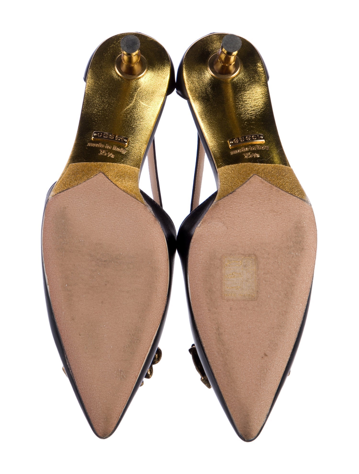 Gucci Leather Crystal Embellishments Slingback Pumps