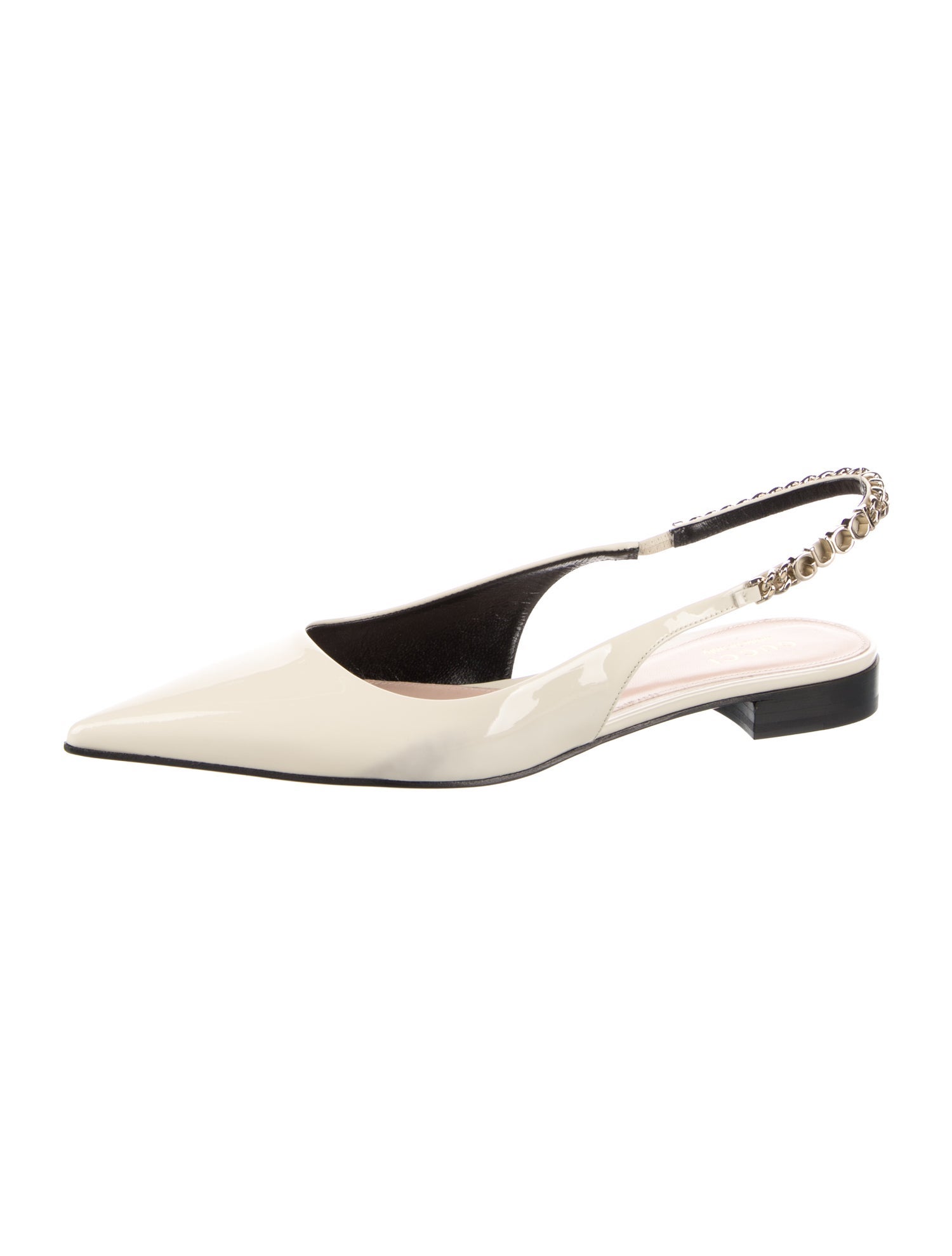 Gucci Patent Leather Chain-Link Accents Slingback Flats