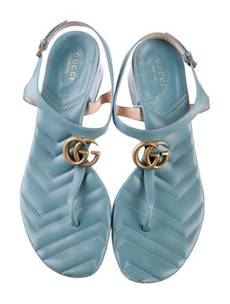 Gucci Double G Logo Leather T-Strap Sandals