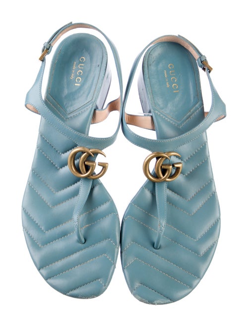 Gucci Double G Logo Leather T-Strap Sandals
