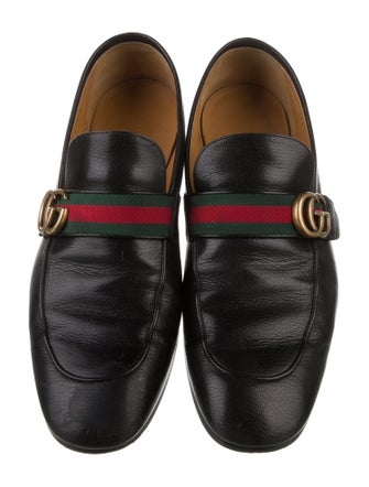 Gucci Web Accent Leather Loafers