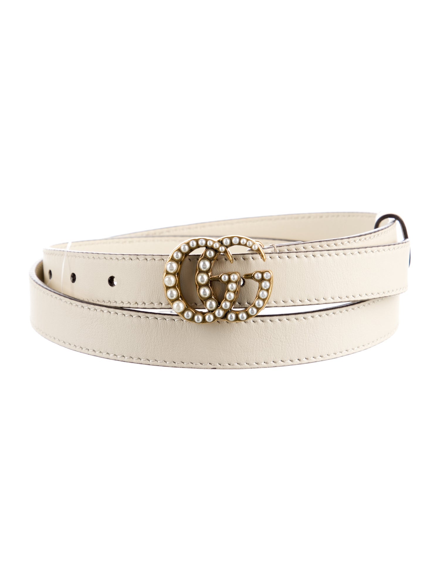 Gucci Faux Pearl Accents Skinny Belt