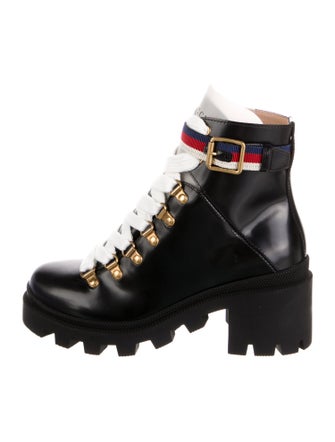 Gucci Sylvie Web Accent Leather Combat Boots