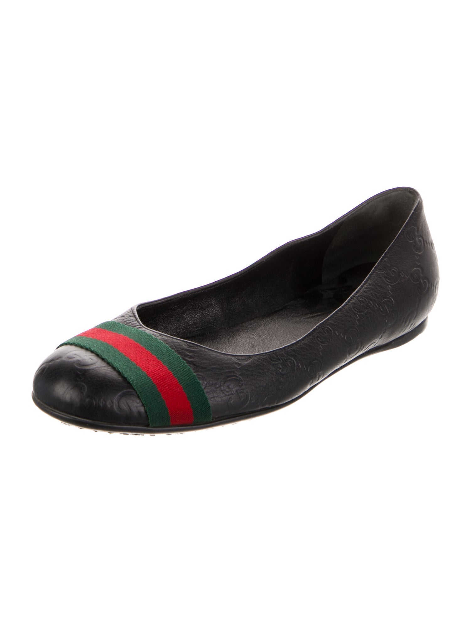 Gucci Web Accent Leather Ballet Flats
