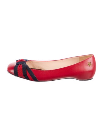 Gucci Sylvie Web Accent Leather Ballet Flats