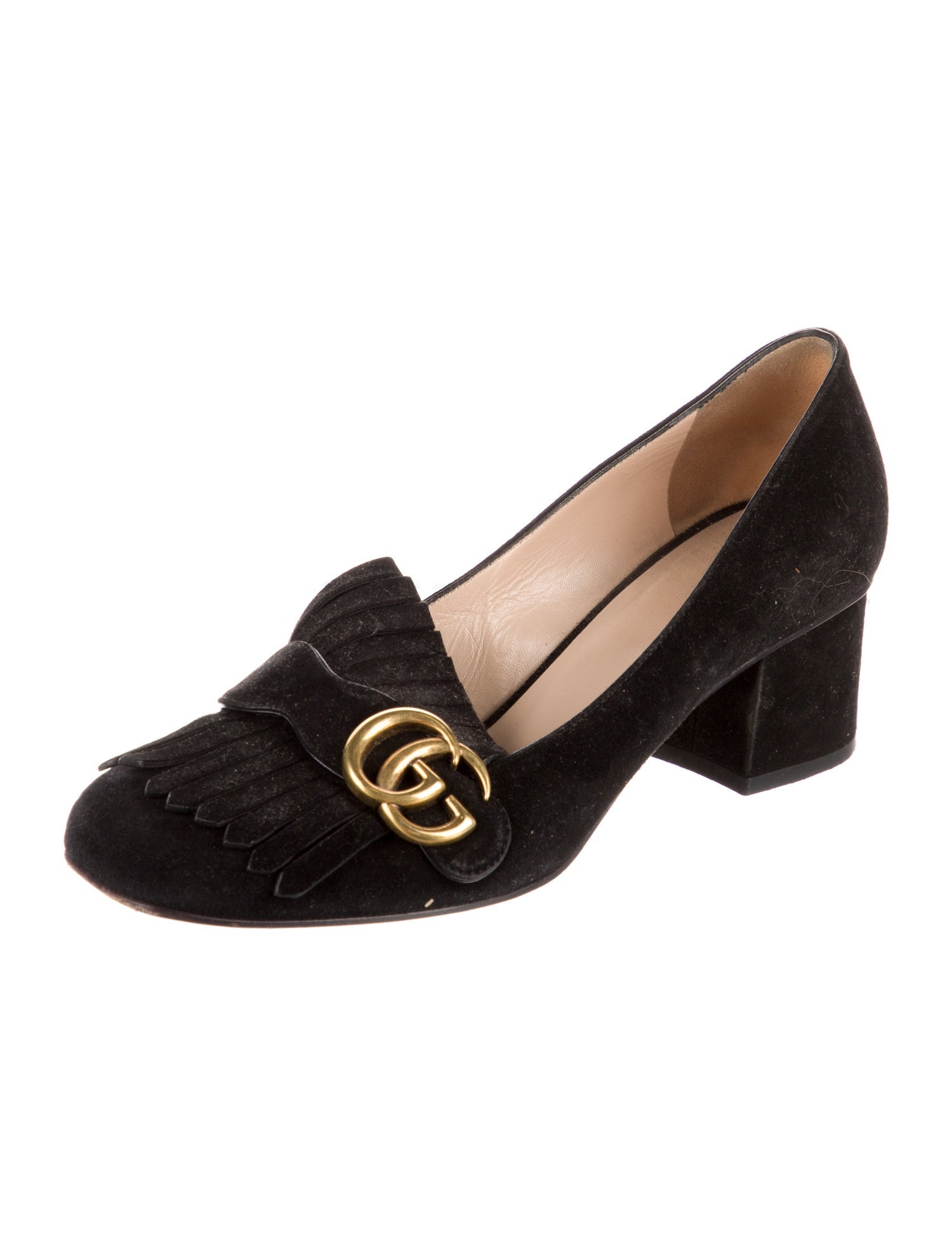 Gucci Suede Fringe Trim Accent Pumps