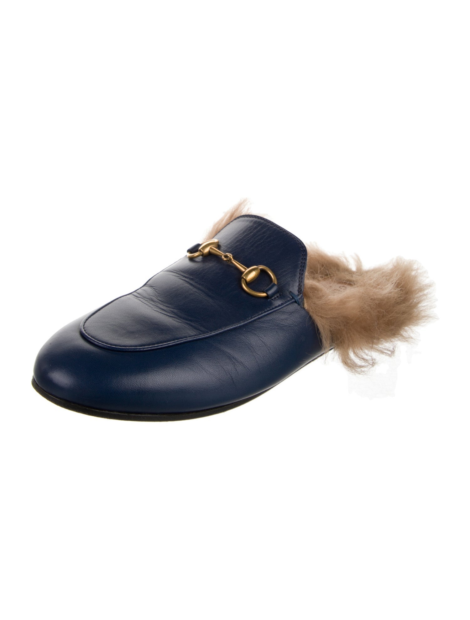 Gucci Leather Fur Trim Mules