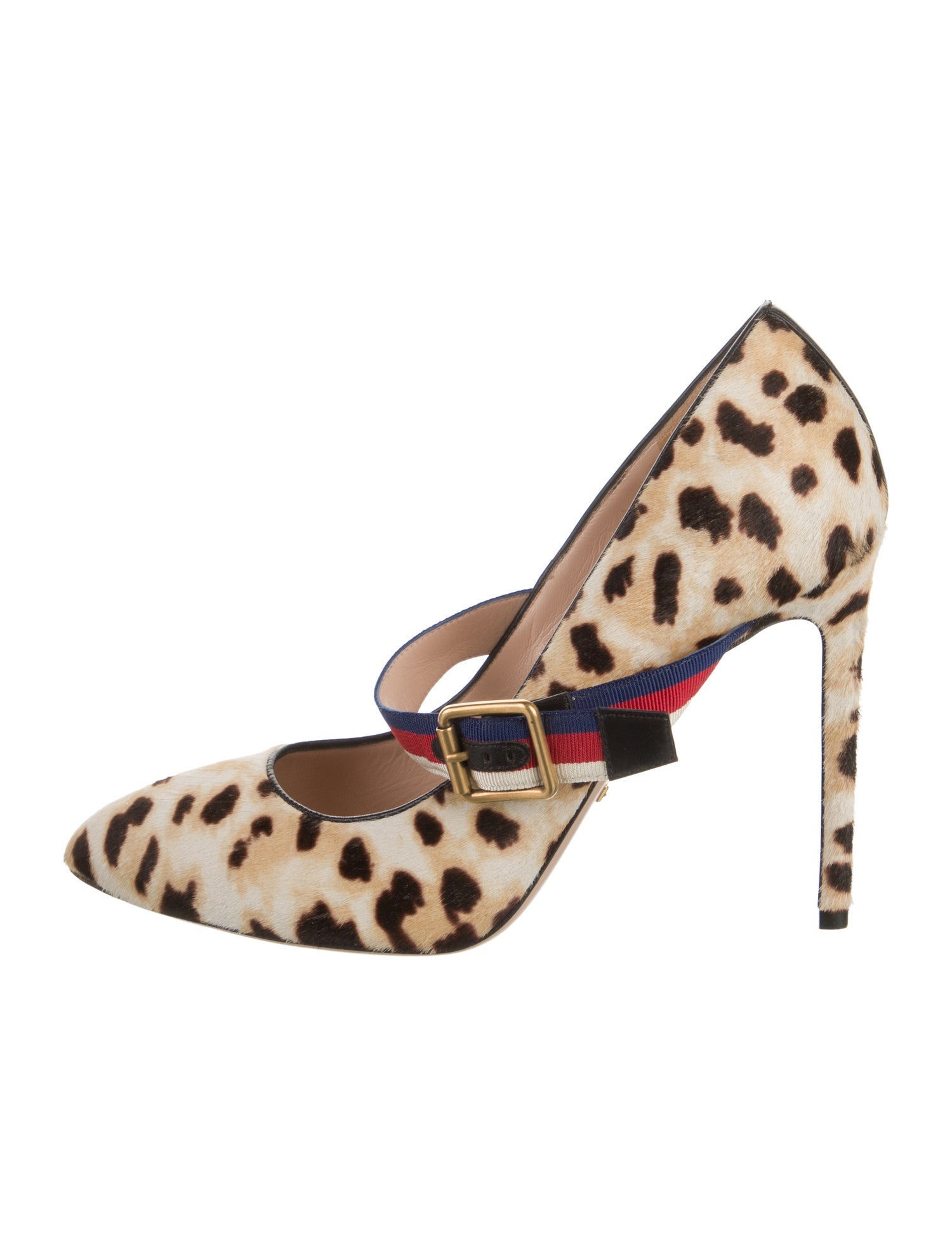 Gucci Sylvie Web Accent Ponyhair D'Orsay Pumps