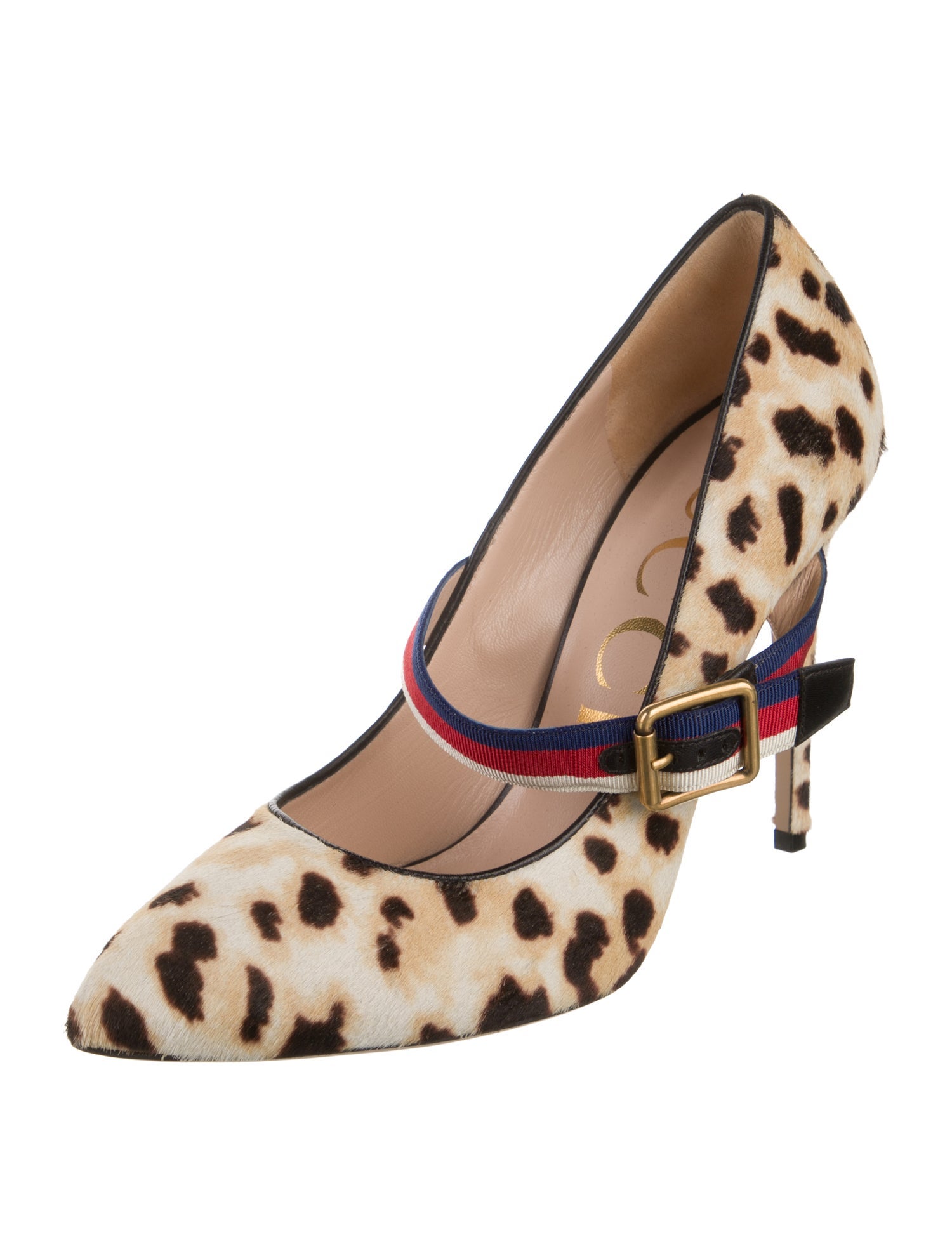 Gucci Sylvie Web Accent Ponyhair D'Orsay Pumps