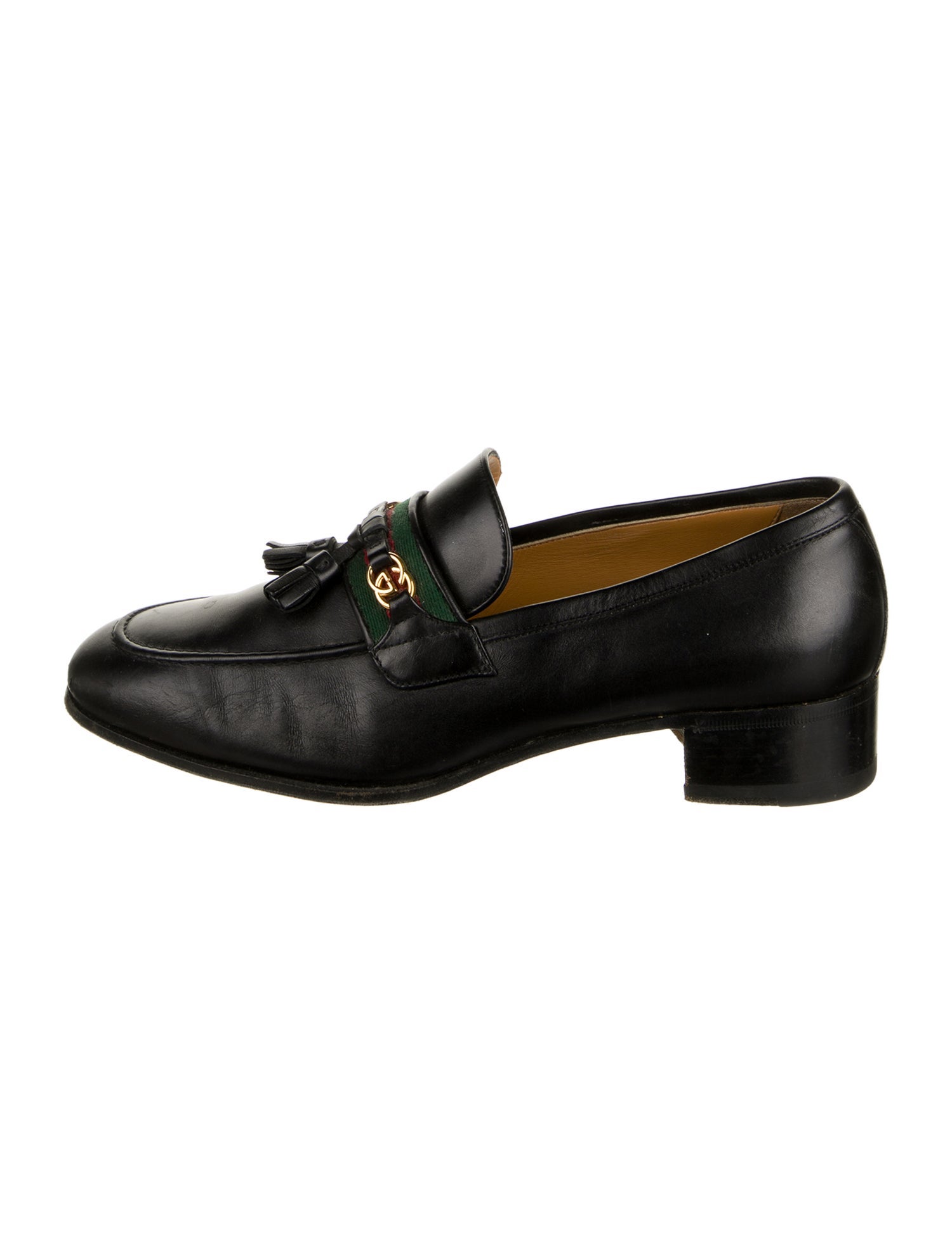 Gucci Web Accent Leather Loafers