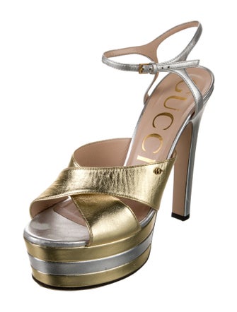 Gucci Double G Logo Leather Sandals