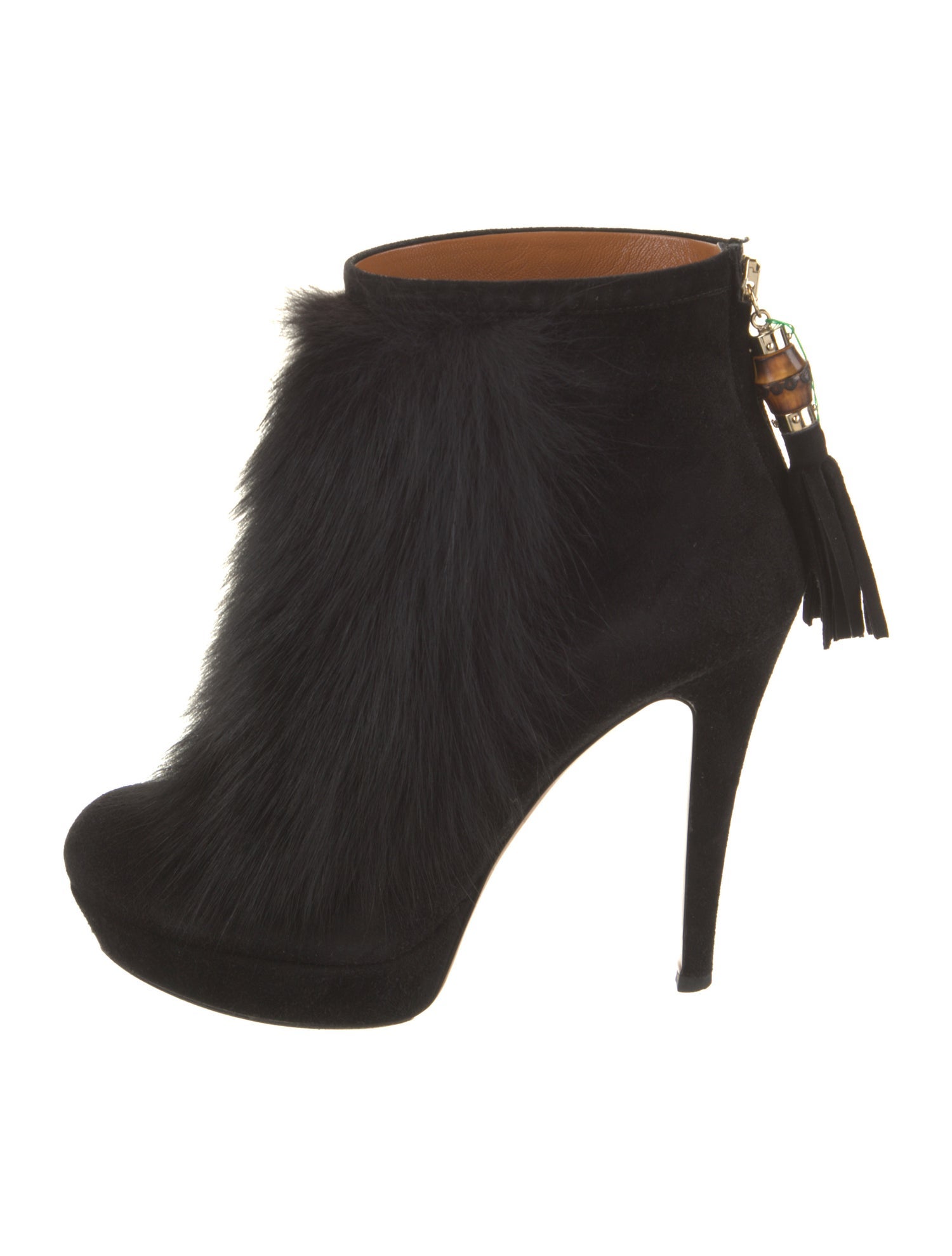 Gucci Suede Tassel Accents Lace-Up Boots