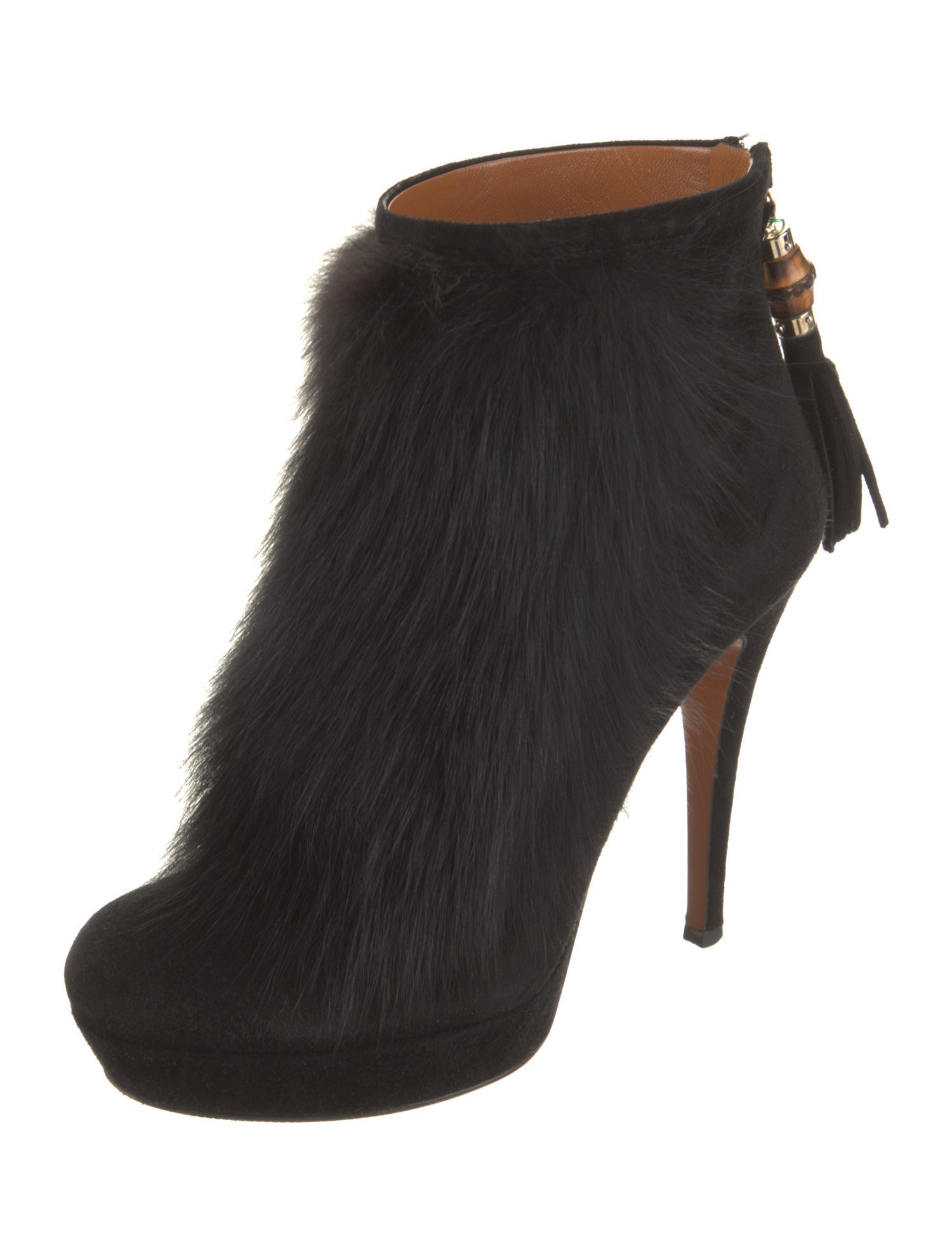 Gucci Suede Tassel Accents Lace-Up Boots