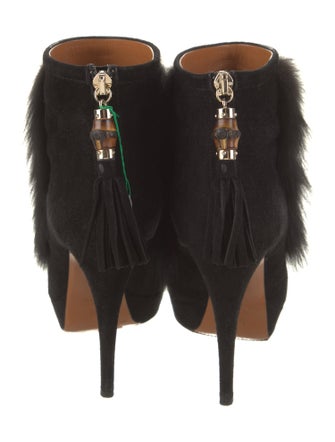Gucci Suede Tassel Accents Lace-Up Boots
