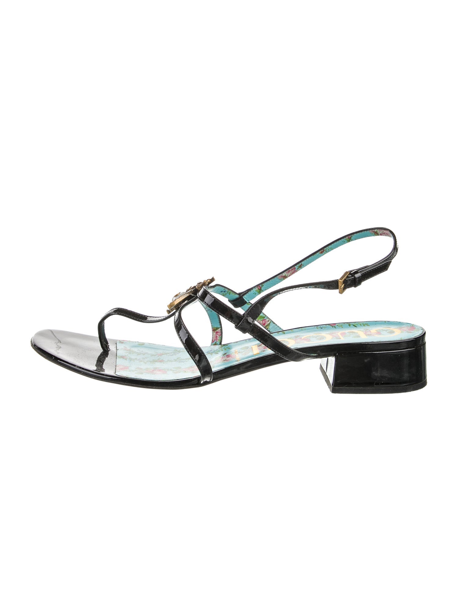 Gucci Interlocking G Logo Patent Leather T-Strap Sandals