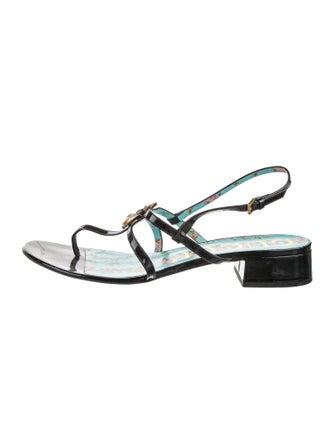 Gucci Interlocking G Logo Patent Leather T-Strap Sandals
