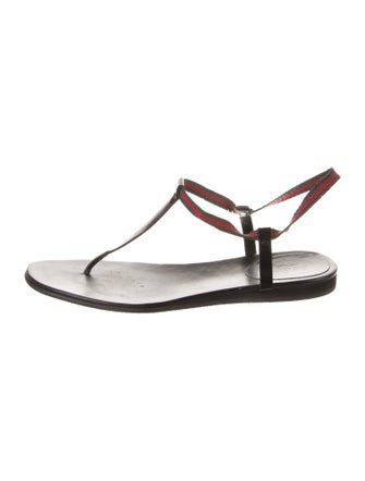 Gucci Web Accent Leather T-Strap Sandals