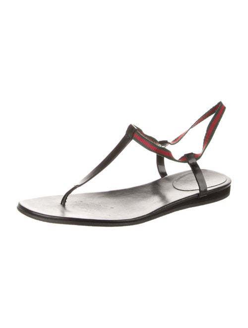 Gucci Web Accent Leather T-Strap Sandals