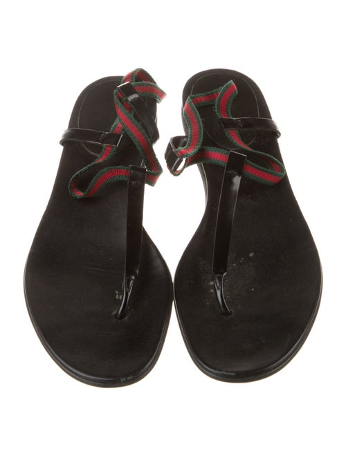 Gucci Web Accent Leather T-Strap Sandals