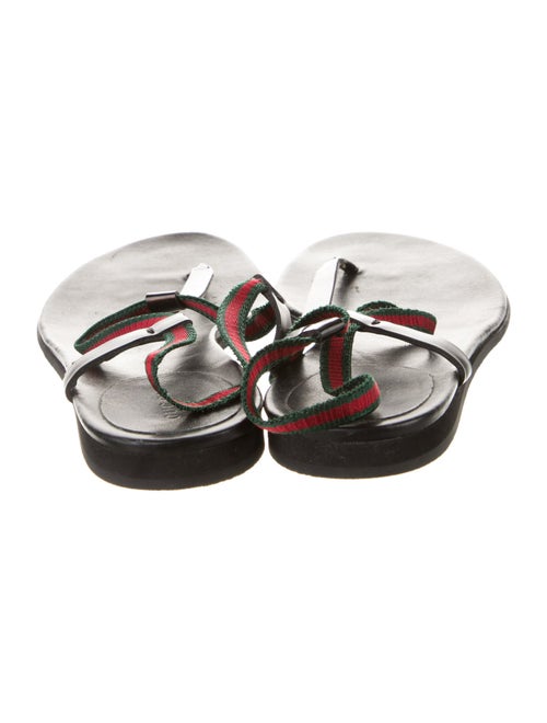 Gucci Web Accent Leather T-Strap Sandals