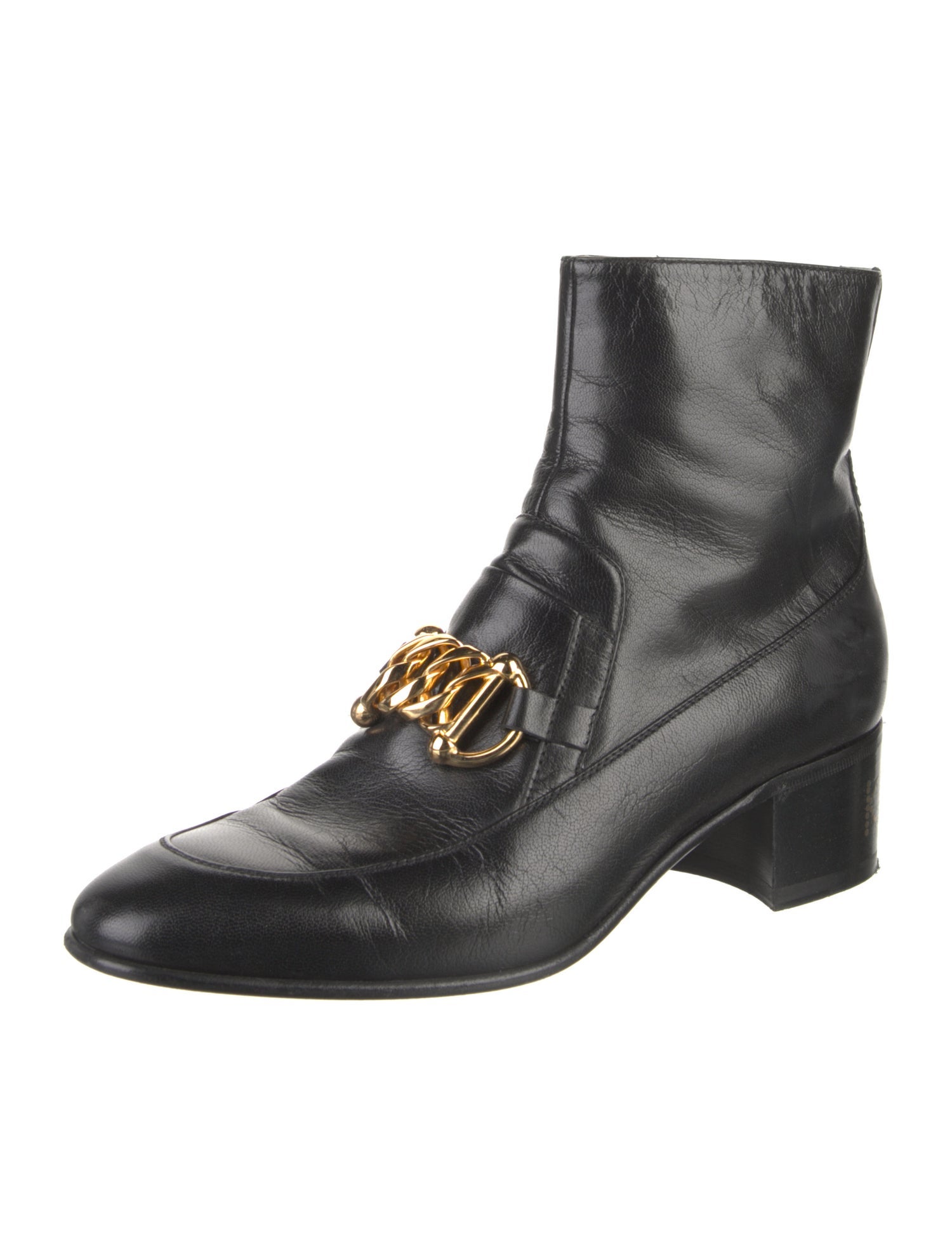 Gucci Leather Chain-Link Accents Combat Boots