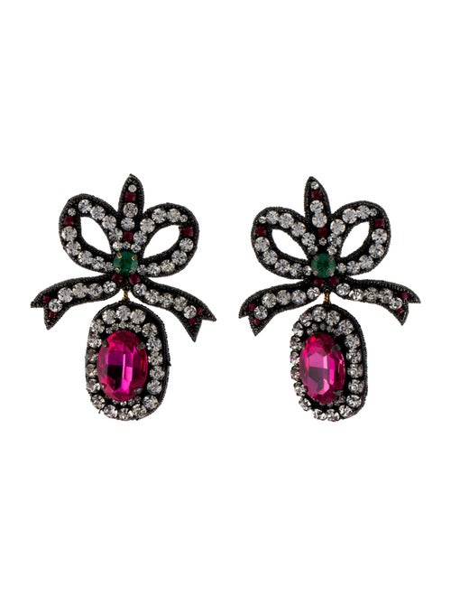 Gucci Crystal Embroidered Bow Drop Earrings
