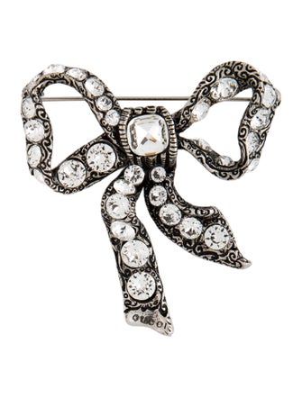 Gucci Crystal Ribbon Bow Pin Brooch