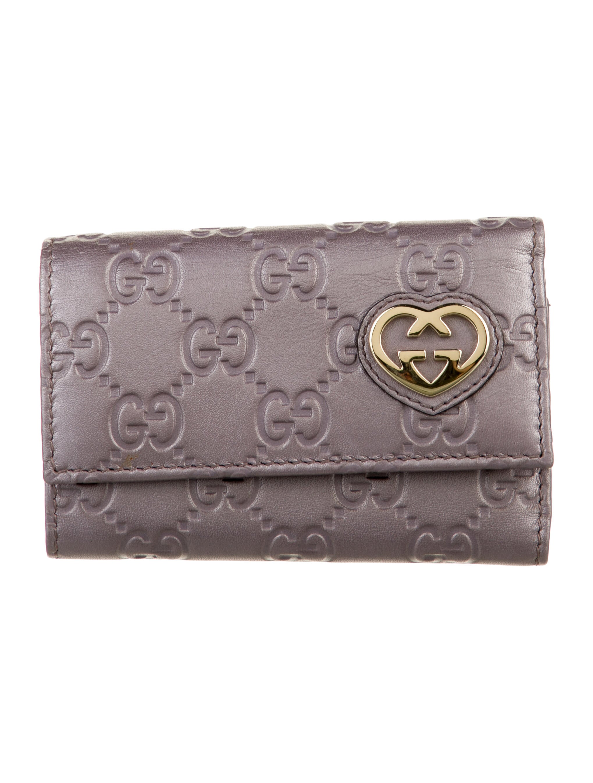 Gucci Lovely Heart French Flap Wallet GG Signature Wallet
