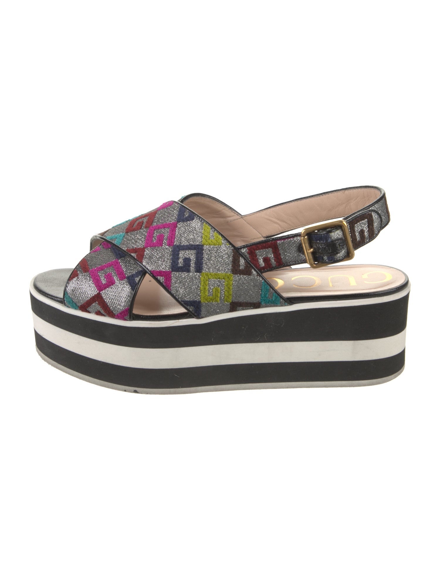 Gucci Printed Embroidered Accent Slingback Sandals