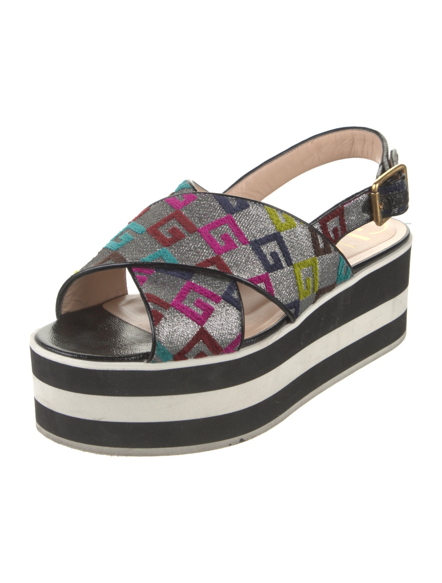 Gucci Printed Embroidered Accent Slingback Sandals