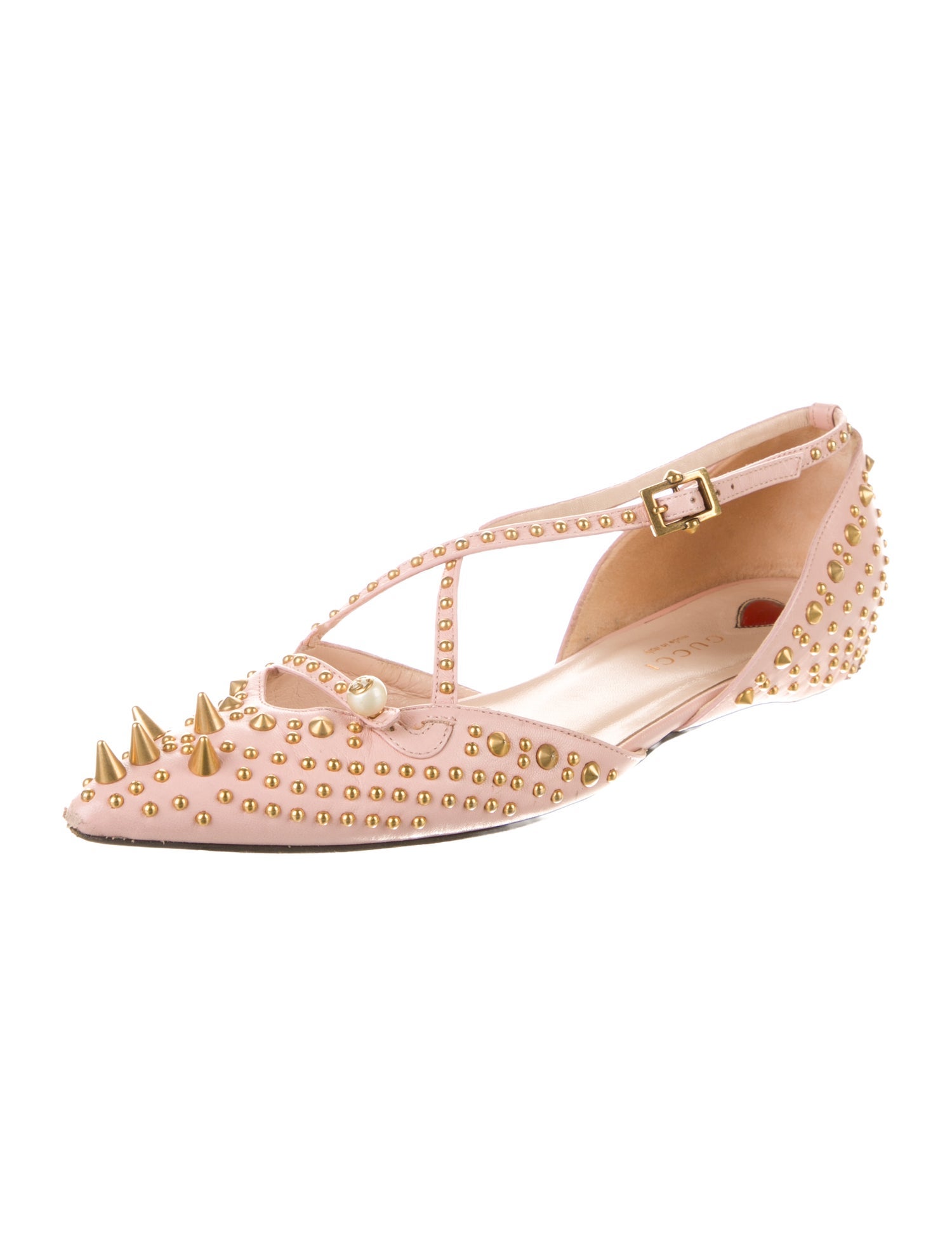 Gucci Faux Pearl Accents Leather D'Orsay Flats