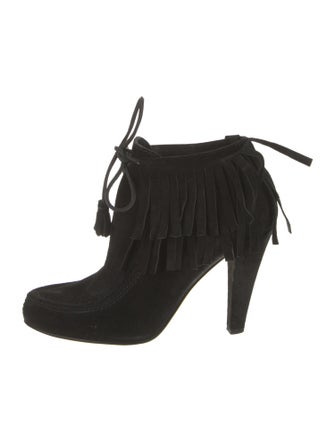 Gucci Suede Tassel Accents Lace-Up Boots