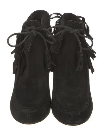Gucci Suede Tassel Accents Lace-Up Boots
